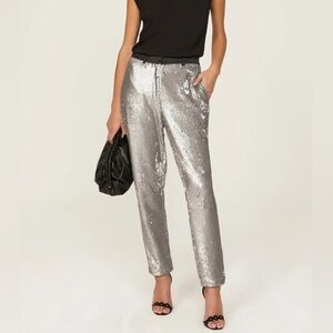 All Saints Size 12 Leigh Sequin Trousers Pants Silver Metallic Crop New